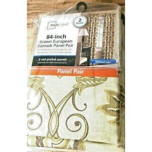 Mainstays 84-In Brown European Damask Panel Pair Rod Pocket Curtains Home Decor